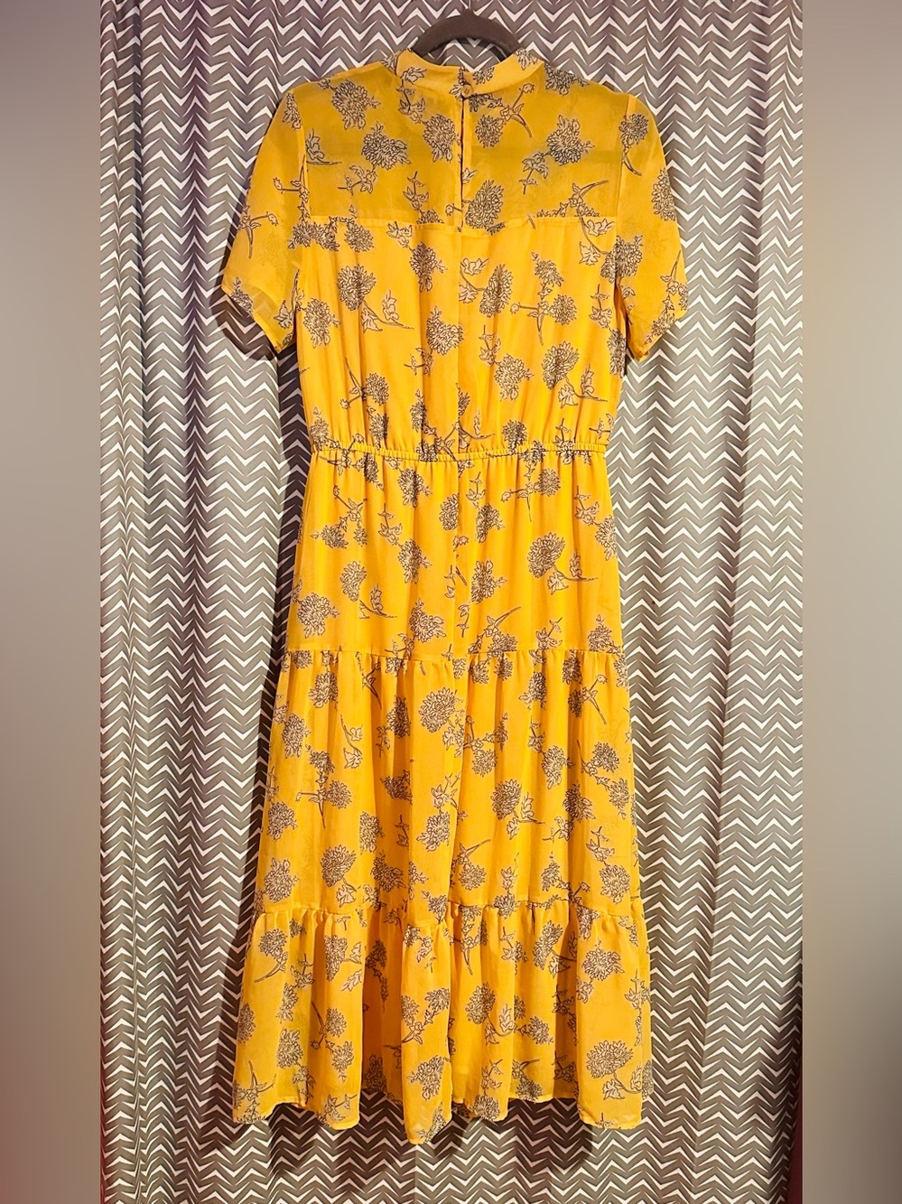 Lulus | Floral Dressed Up Mustard Yellow Floral Print Midi Dress, M - Picture 7 of 9